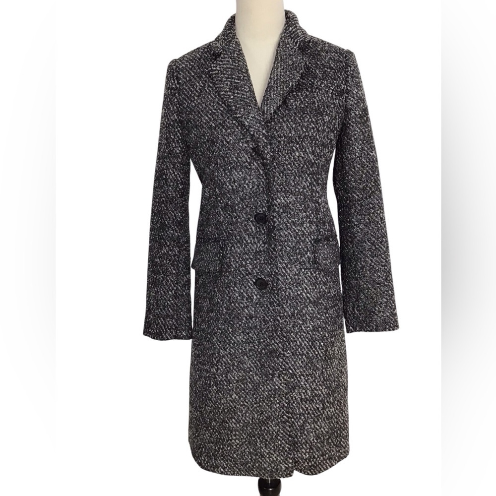 Michael Kors Black Gray Tweed Knee Length Coat
